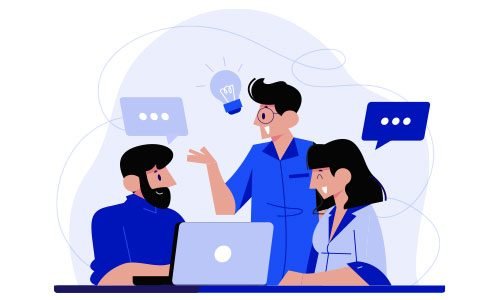 graphic of Two People Talking In Front On Laptop